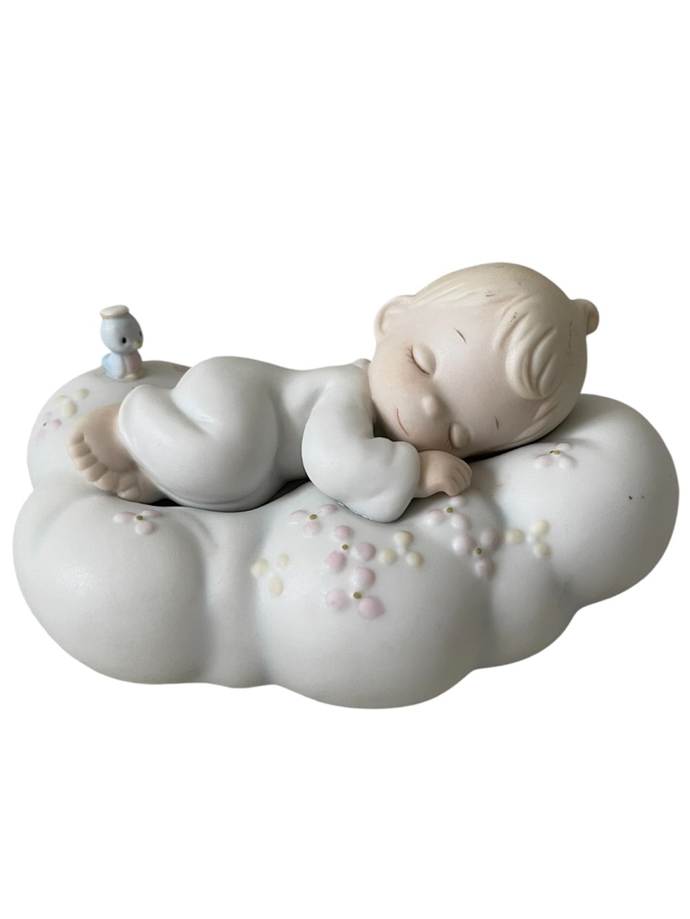 Precious Moments "Safe in the Arms of Jesus" Figurine Boy and Bird on Cloud 1992